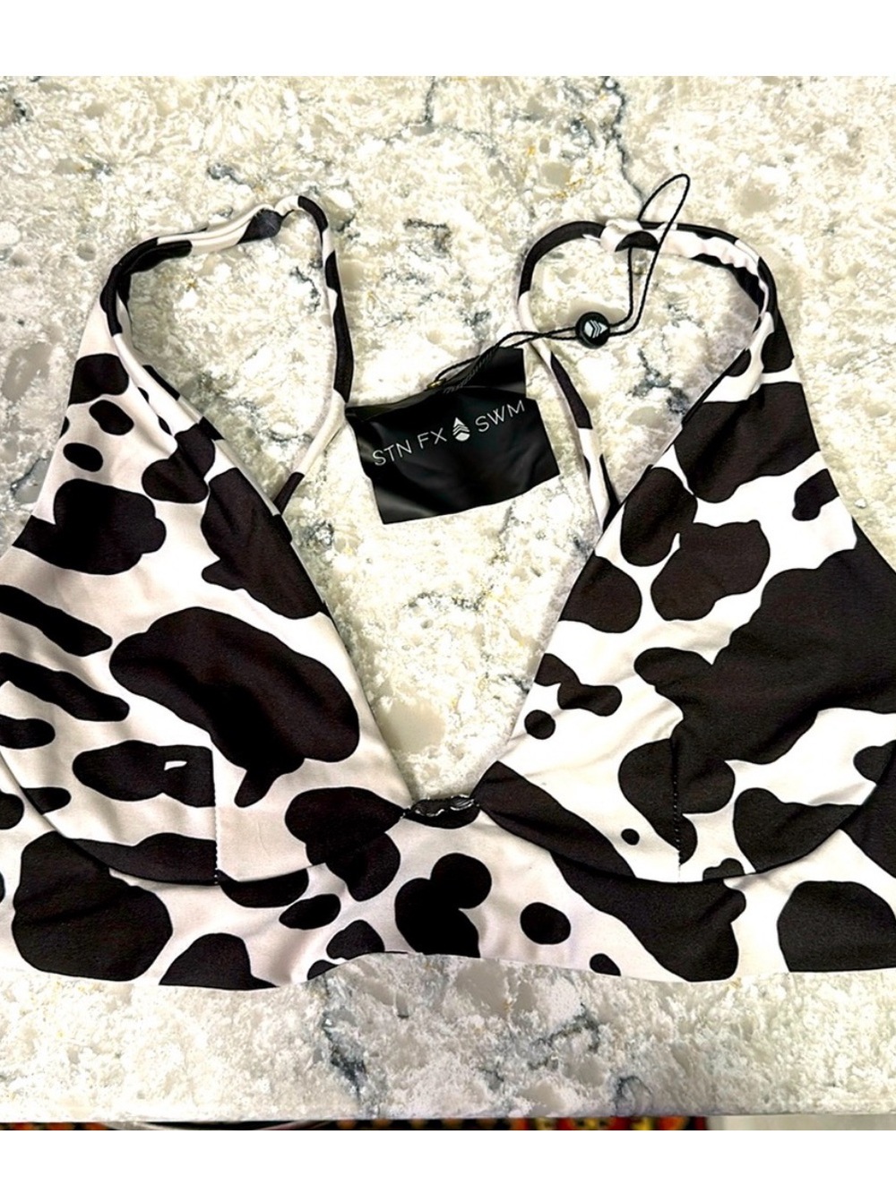 STN FX Swim Black & White Cow Print Bikini Top